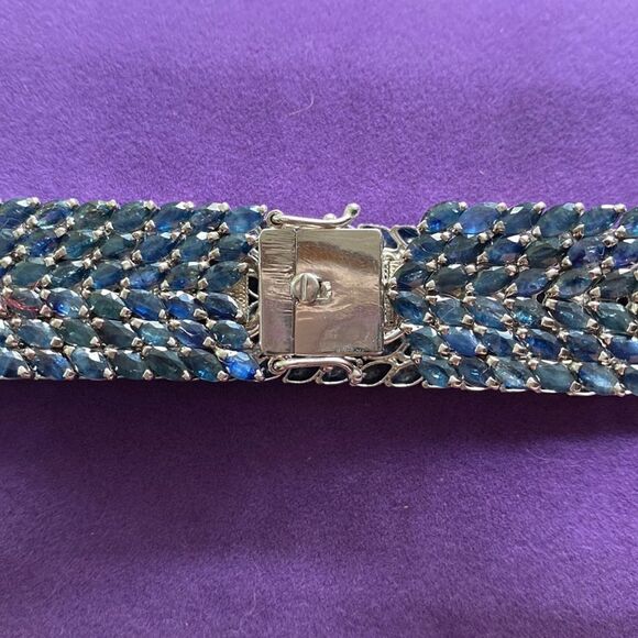 💛 925 Handmade 294 Blue Marquise Sapphire Bracelet - Picture 5 of 9